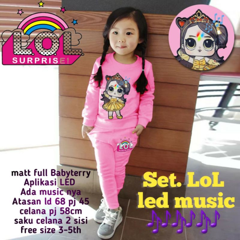Baju anak perempuan setelan panjang LOL LED MUSIC V3