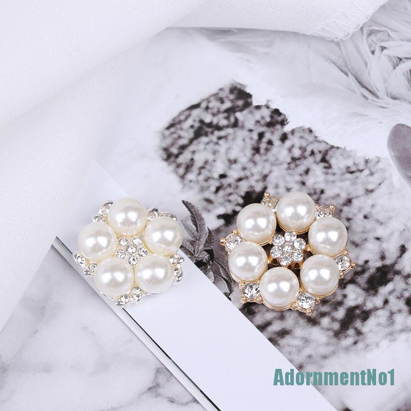 (AdornmentNo1) 10pcs Kancing Mutiara + Berlian Imitasi Untuk Dekorasi