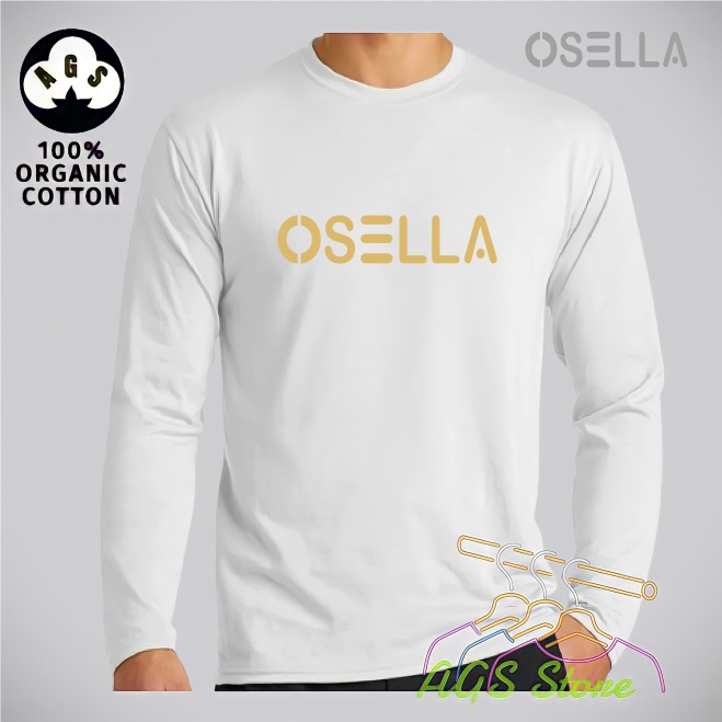 Kaos Distro Osella Text Premium Print Gold Lengan Panjang T-Shir Pria Dan Wanita