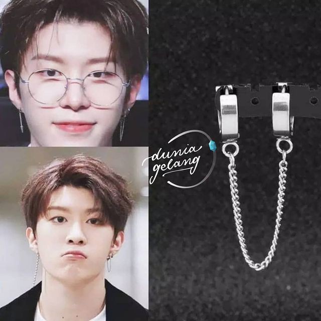 Anting Jepit BTS Rantai Korea Rumbai Titanium Silver Pria wanita Tanpa Tindik