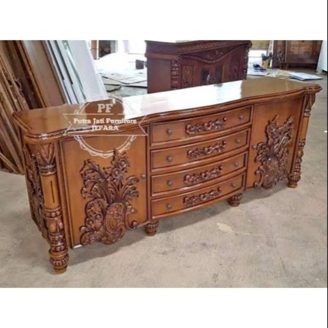 Bivet/ Bufet Kayu Jati Ukir - Meja Untuk Ruang Tamu Tv