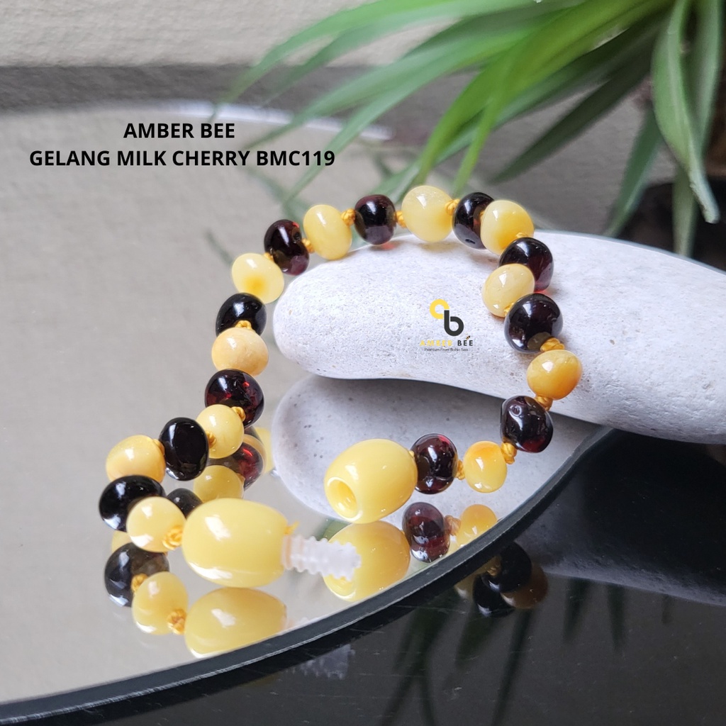 Gelang Amber Anak Premium Glossy Milk Cherry BGMC119 By Amber Bee