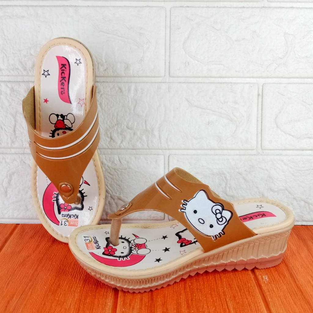 Sandal Jepit Anak Wedges NINNDY Hello Kitty Hak 4,5cm Size 26-35 Cream