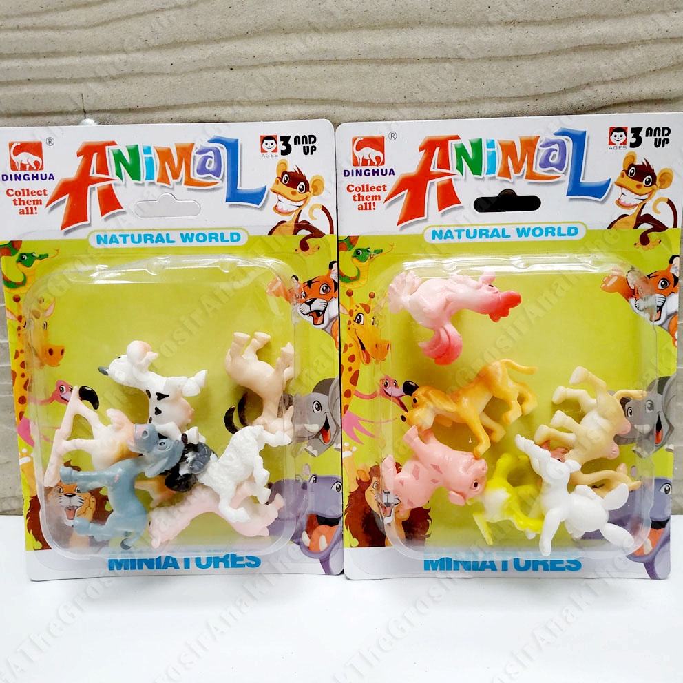 Animal Natural World 532A ISI 6 Mainan Miniatur Hewan Ternak Farm Animals Domba Ayam Sapi