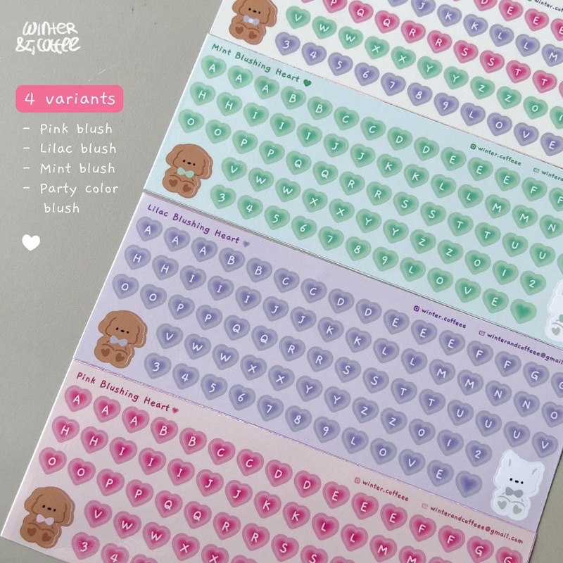 Blushing Hearts WATERPROOF ALPHABET STICKERS