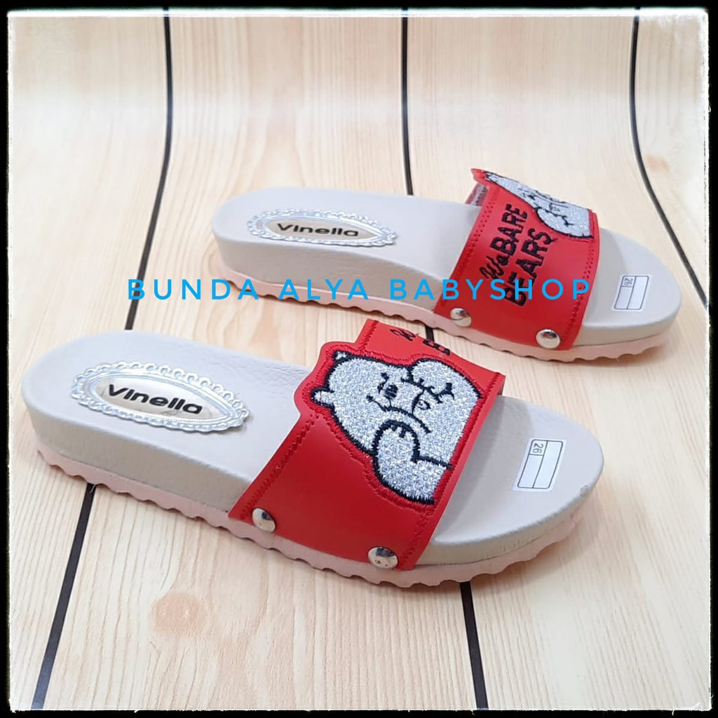 Sendal Anak Perempuan Usia 3 4 5 6 7 Tahun Slop BEAR MERAH SIze 26-35 - Sandal Anak Cewek Alas Karet Anti LicinSALE