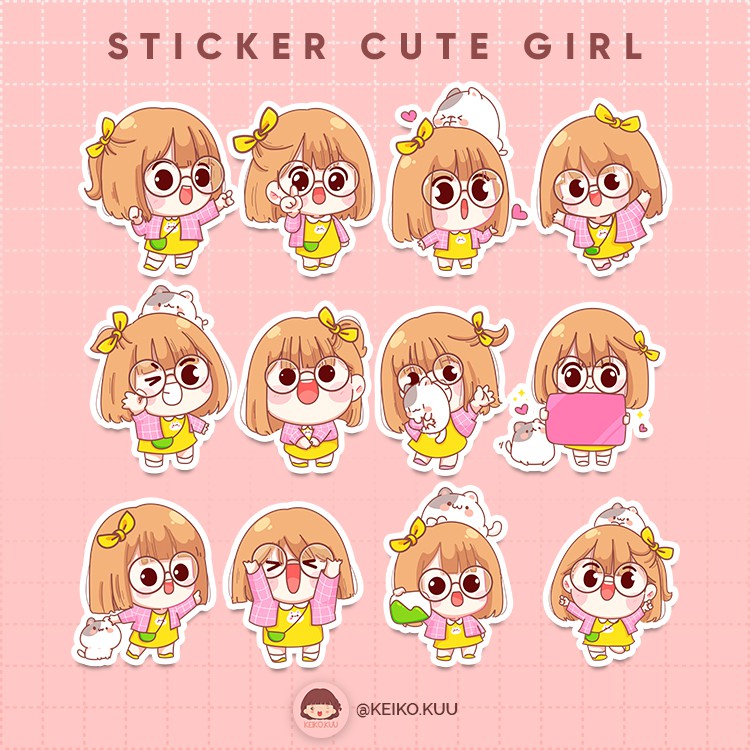 

STICKER SET CUTE GIRL ISI 14 PCS WATERPROOF MURAH