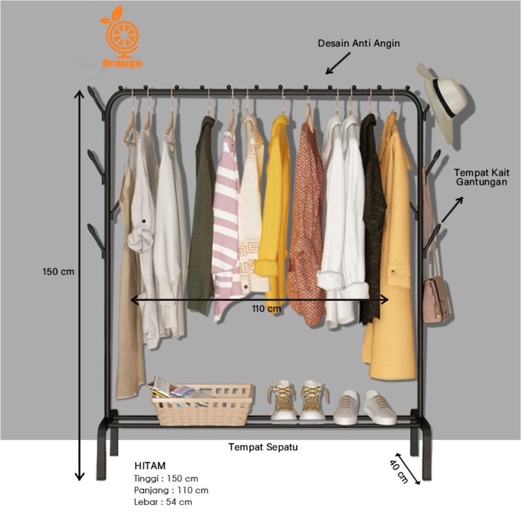 Stand Hanger Single Minimalis Desain Korea Stand Hanger Gawang Multifungsi Gantungan Baju Serbaguna WHI FURNITURE SHOP