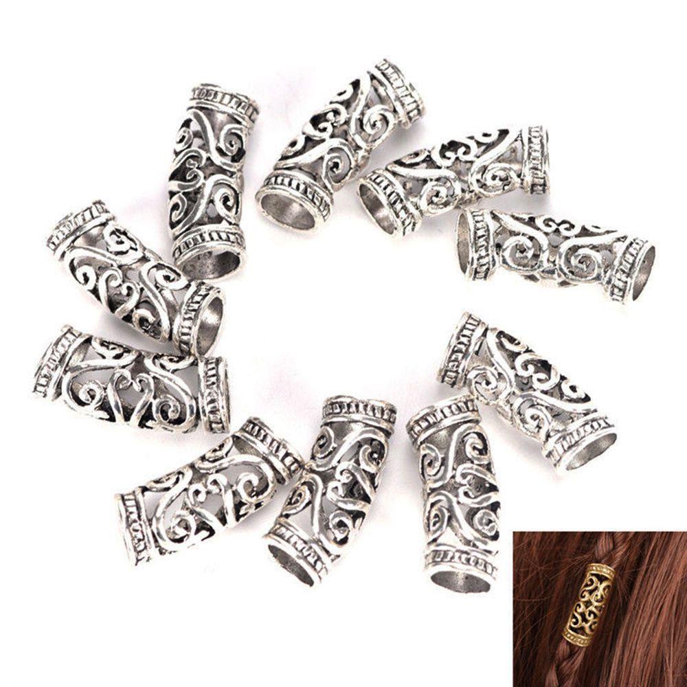 REBUY Rebuy Hair Braid Beads 10pcs Alloy Silver Spacer Alat Styling Rambut Manset Klip