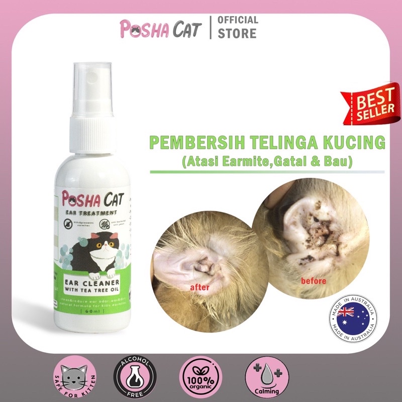 Posha_cat pembersih telinga kucing | atasi earmites ,bau &amp; infeksi | ear cleaner for cat