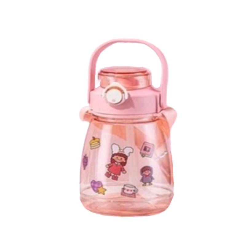 Botol Minum Anak Gemoy Bening ViraL 1300ML / Botol Motivasi Portable Tritan 1.3 Liter Penanda Waktu Tutup Flip Dengan Sedotan Free Stiker Emoji / Thumbler Olahraga Gemoy Bening Kekinian Food Grade Bebas BPA Anti Bocor Besar Dan Tahan Lama