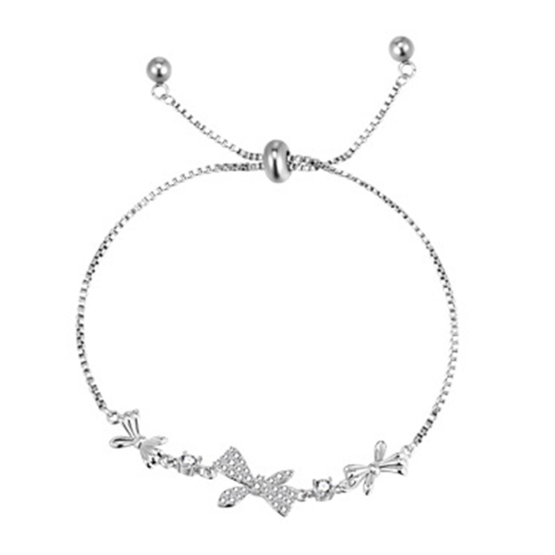 Gelang Model Tarik Bahan Tembaga Desain Pita Hias Berlian Gaya Simpleperi Untuk Wanita