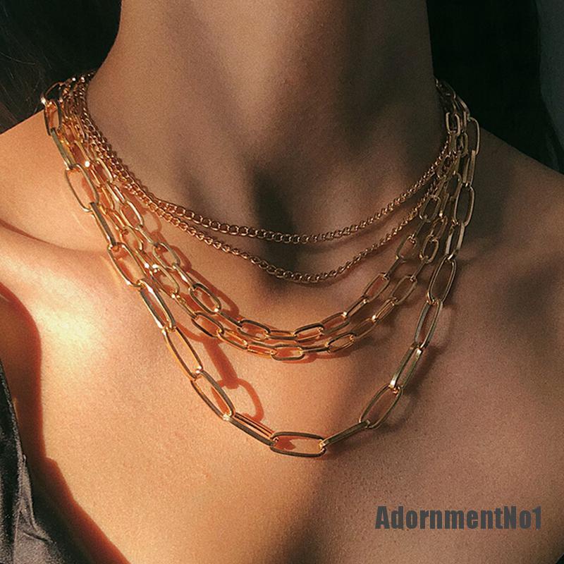 (Adornmentno1) Kalung Rantai Banyak Lapis Bahan Alloy Untuk Wanita