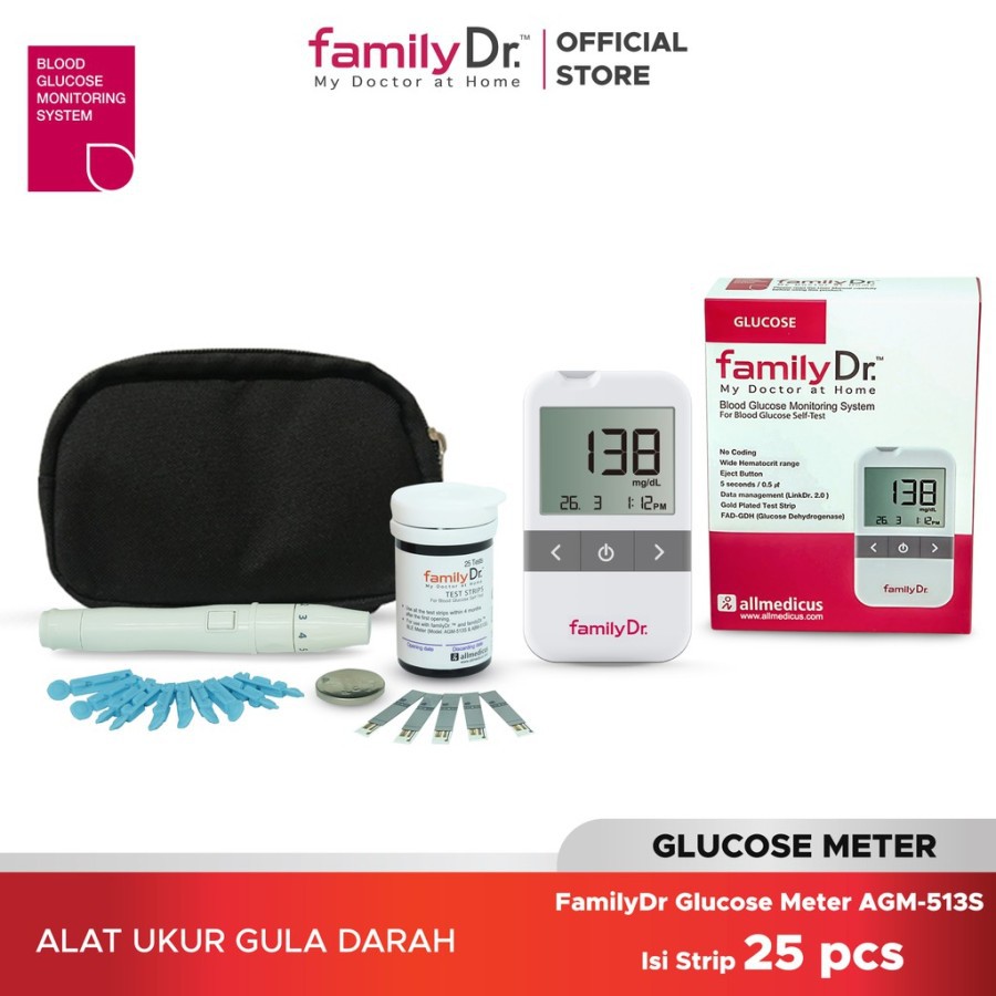 FamilyDr. Glucose AGM- 513 | FamilyDr Gluco Meter Alat | FamilyDr Gluco Strip (25T)