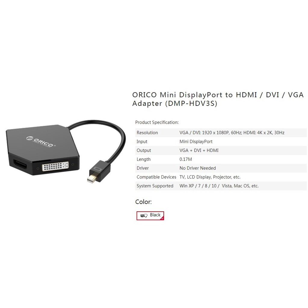 mini displayport to hdtv 4k vga dvi konverter adapter orico dmp-hdv3s - mini display port dp