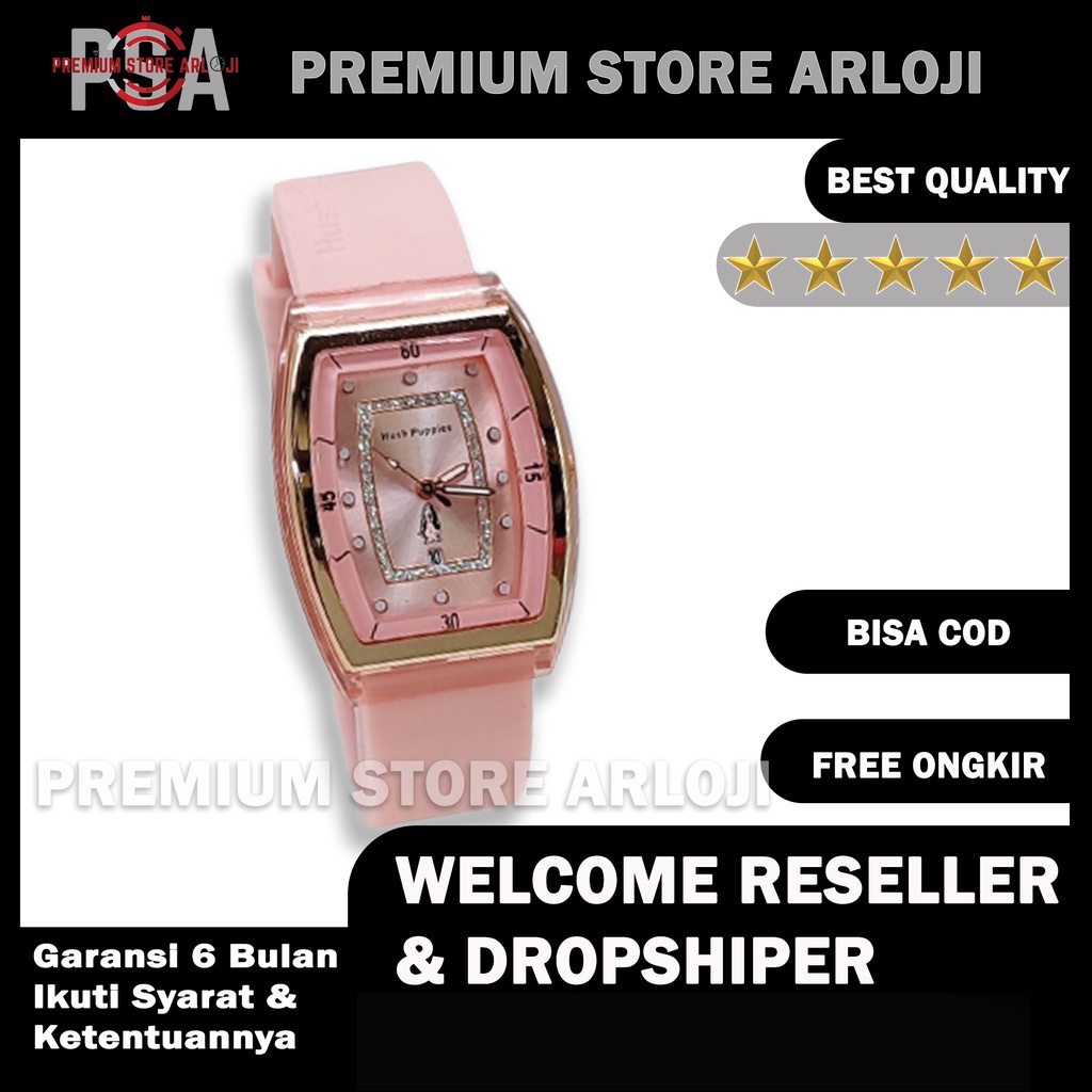 Grosiran Jam Tangan Wanita Hush Puppies 3055HB Analog Tali Rubber Tanggal Aktif Free Baterai &amp; Box (COD)