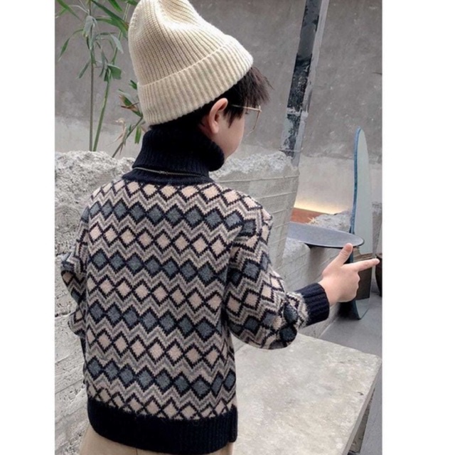 Sweater Wol Rajut Anak Turtleneck inner Velvet untuk Winter