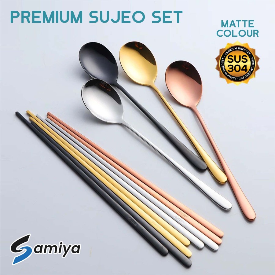 Spoons chopsticks cutlery set / sendok sumpit makan set korea matte