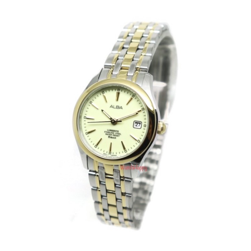 WatchHappy Alba AXT854X1 Ladies Lumibrite Dial Silver Gold AXT854 Stainless Steel Original Warranty