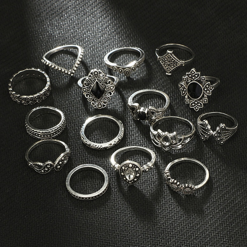 15Pcs Bohemian Punk Metal Geometry Ring Set/Fashion Wedding Party Jewelry Accessories/Hiphop Forefinger Buckle Twist Rings