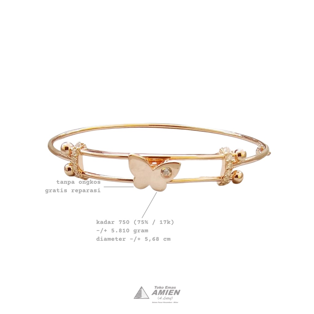 Toko Emas Amien Gelang Emas Rose Gold Asli UBS Kadar 750 (75% / 17K) 5.810 Gram - Bangle Bangkok Kup