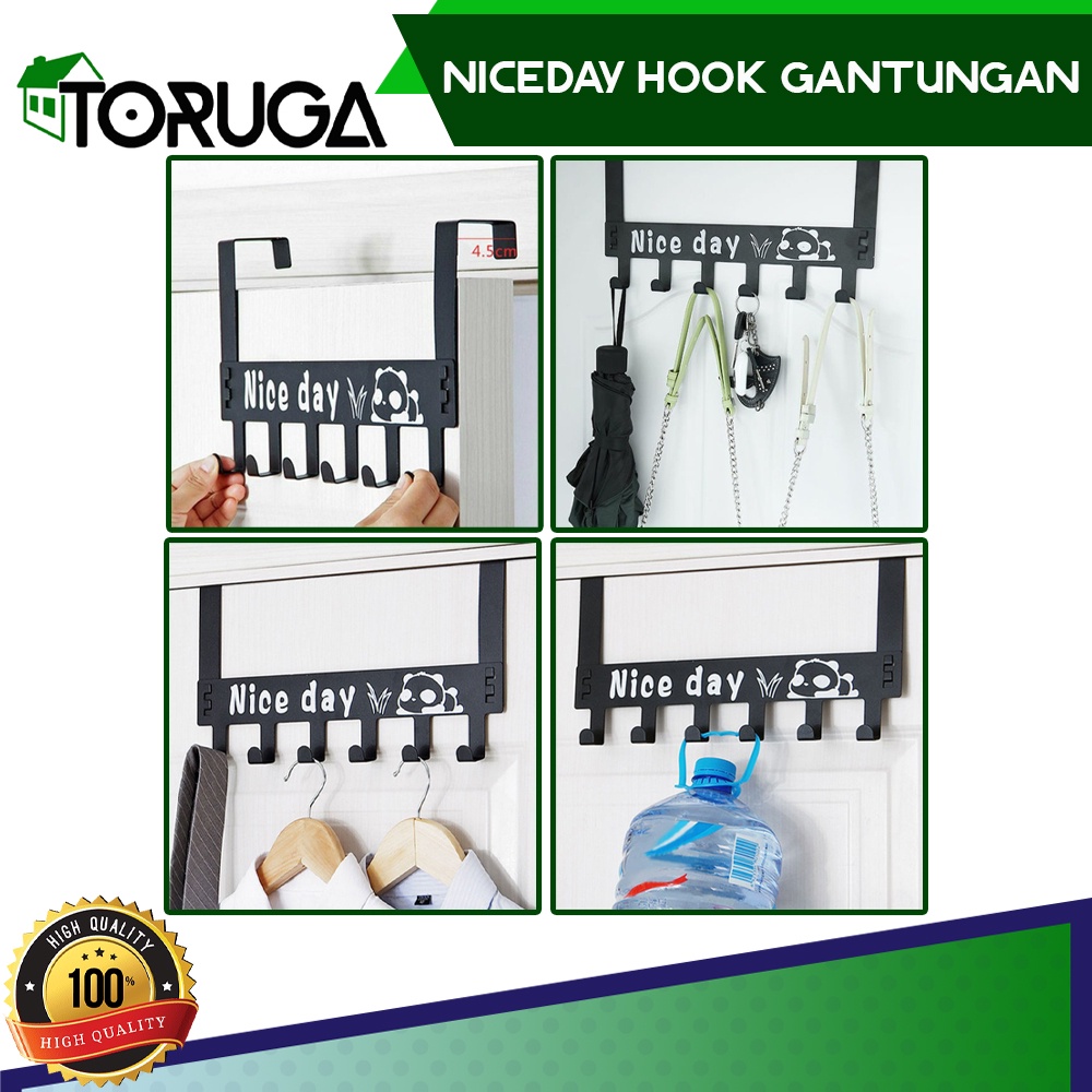Gantungan Belakang Pintu Nice Day 6 Kaitan Baju Handuk Tanpa Paku Bor