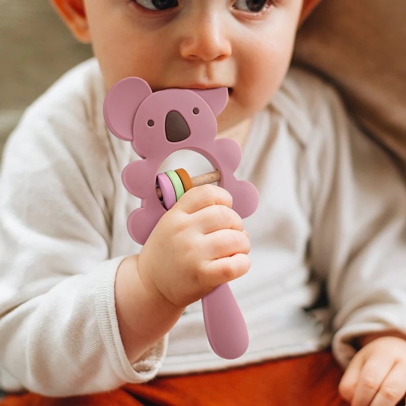 Koala Silicone Rattle Teether Mainan Gigitan Bayi Silikon Kayu BPA Free