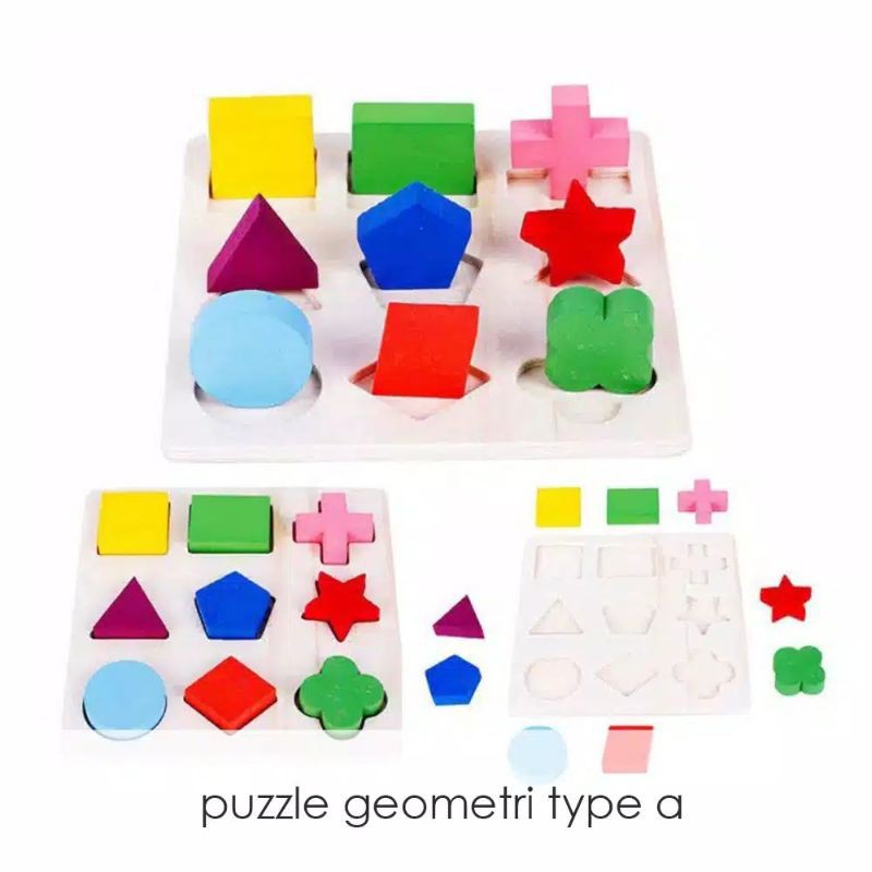 Puzzle Geometri Puzzle Bentuk Montessori Puzzle Kayu Mainan Edukasi Chunky 3d