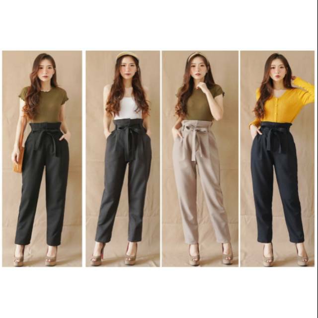 ❣ SPECIAL PRICE ♡ PREMIUM ♡ ORIGINAL ! LEXIE PLAIN HIGH WAIST OBI BELT TIED ANKLE PANTS