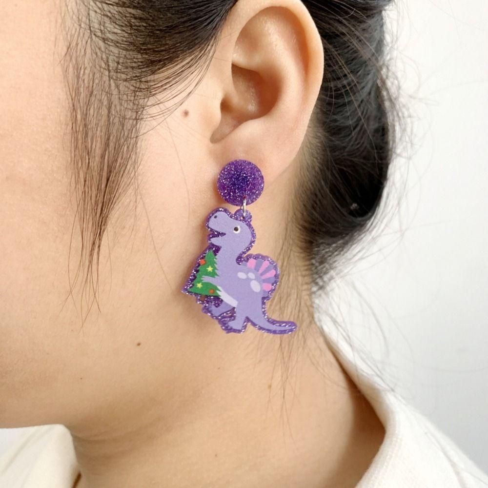 Mxbeauty Anting Natal Lucu Akrilik Dinosaurus Hadiah Tahun Baru Xmas Pohon Wanita Perhiasan