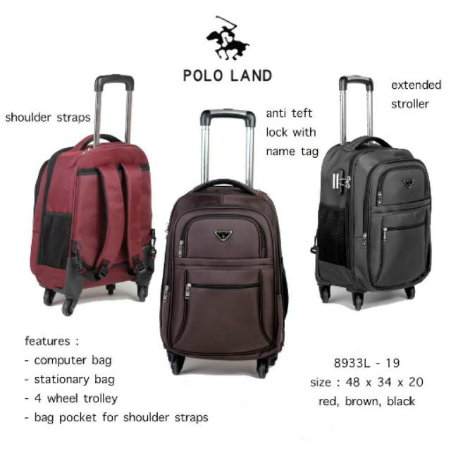 Tas ransel troly polo roda 4 polo land 8933L/19inch