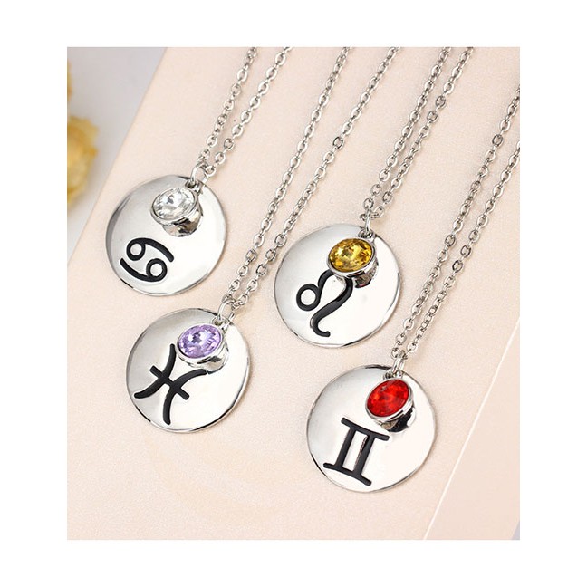 LRC Kalung Fashion + Big Red Diamond Constellation Lucky Birth Stone Stainless Steel Necklace D40194