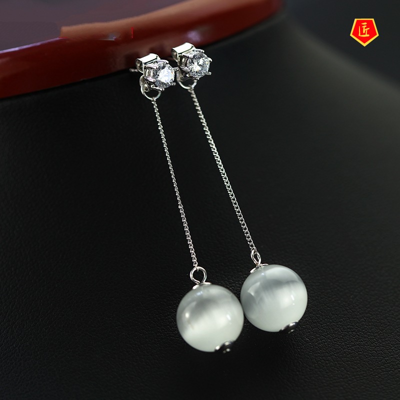 [Ready Stock]Elegant Long Tassel Opal Six-Claw Stud Earrings