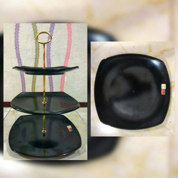 Cake Stand / Piring Saji Kue / Buah / Snack Melamin 3 Susun Persegi