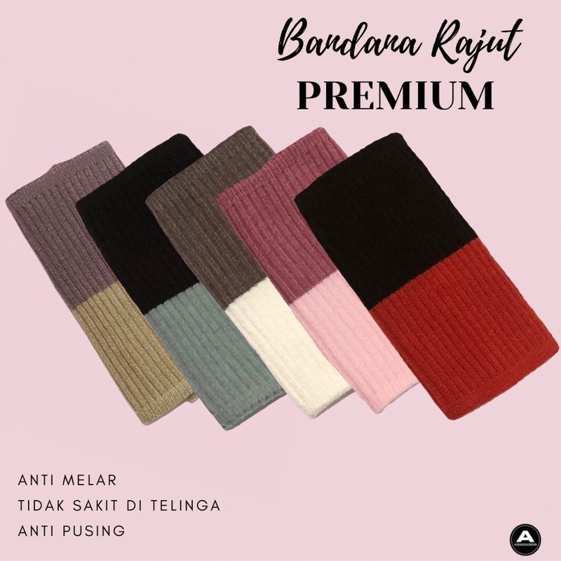 B-02 Bandana Rajut Polos / Bandana 2 Warna /dalaman hijab kerudung wanita termurah