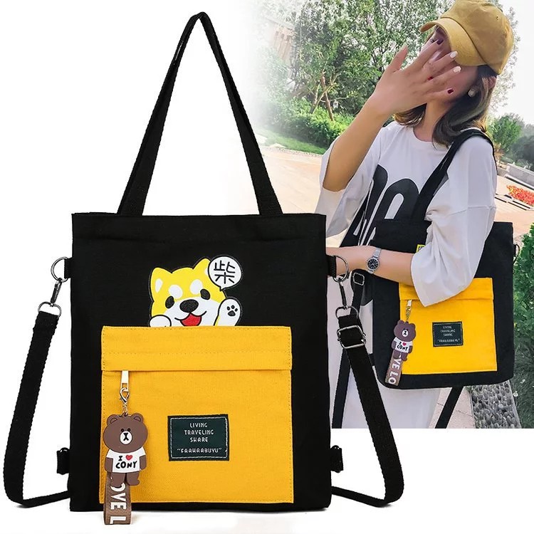 Tas Wanita Totebag Bahan Kanvas Free Gantungan Fashion Stylish Tas Jinjing