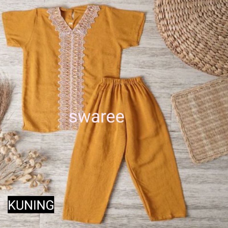 Baju Stelan Anak Perempuan Celana Panjang Karet Lengan Pendek Cewek Balita Usia 2 3 4 5 6 7 Tahun One Set Setelan Bahan Rayon Model Terbaru Size M L XL Kecil Kekinian Aneka Warna Polos Motif Renda Murah Bisa Ecer dan COD Harga Grosir Jahitan Rapih Kokoh