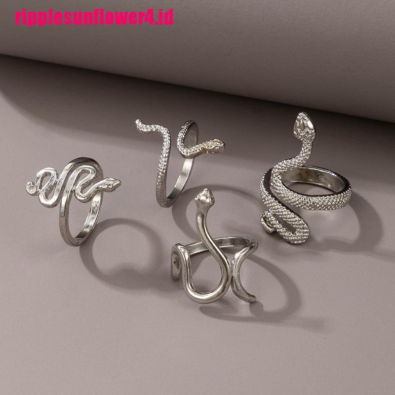 4pcs / set Cincin Motif Ular Anillo Bagues Untuk Wanita