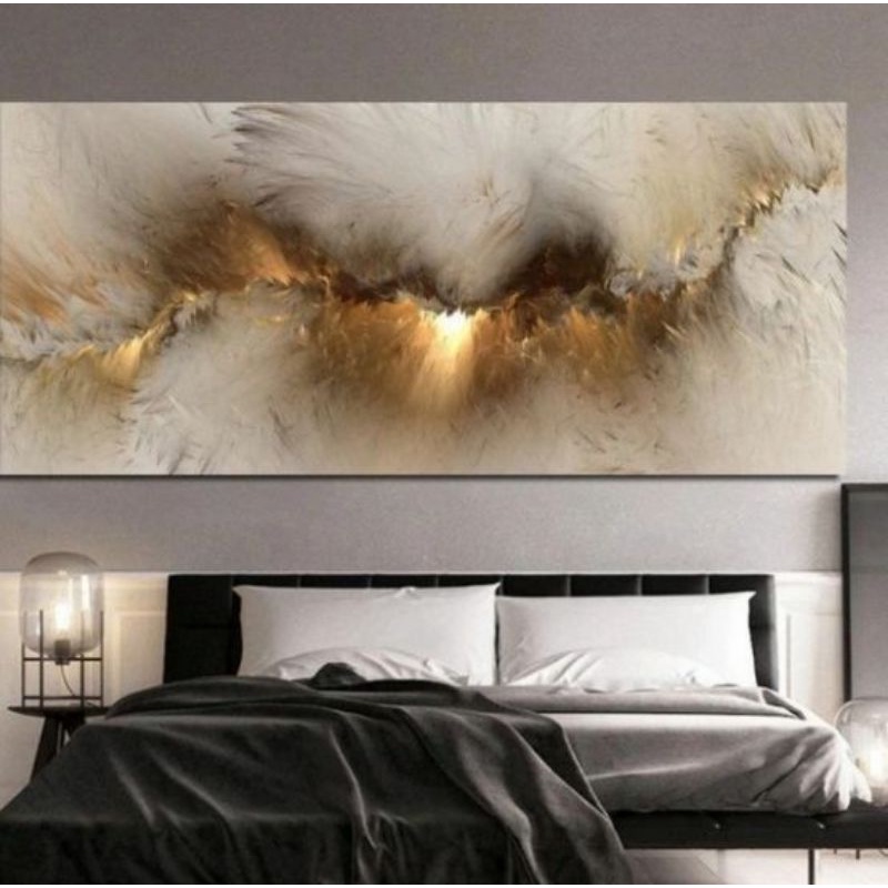 lukisan abstrak cahaya gold