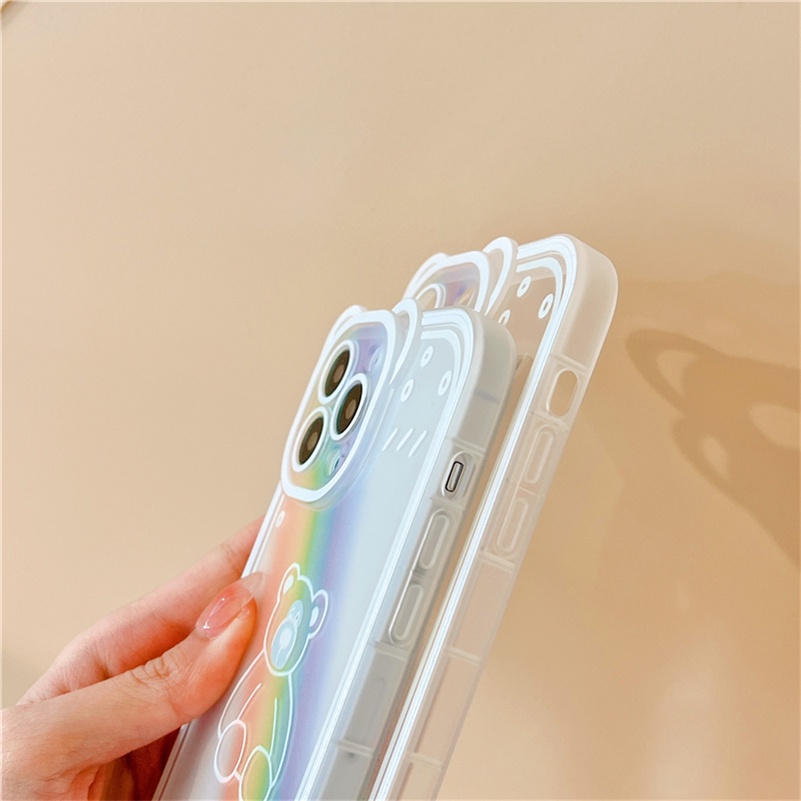 Soft Case Silikon Motif Kartun Beruang Pelangi Untuk iPhone 13 12 11 Pro Max X Xr Xs Max SE 2020 8 7 6 6s Plus