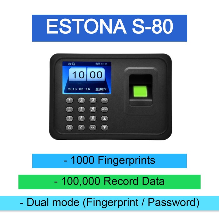 

Termurah Mesin Absensi Sidik Jari / Fingerprint / Estona S-80