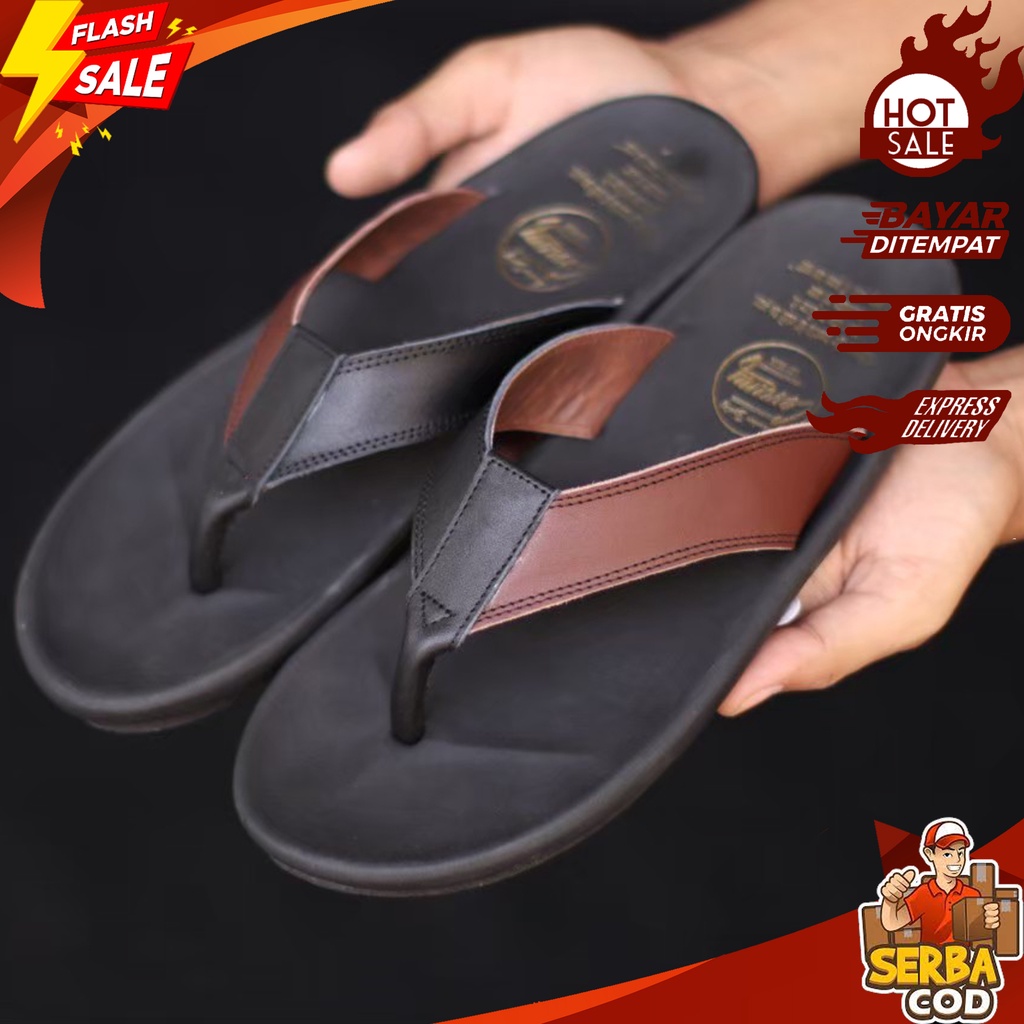 COD Sandal Jepit Pria Casual Kulit Asli Sendal Distro Original Terbaru 2022 - Flip Flop Lelaki Model