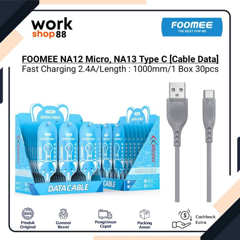 Baru Kabel Data FOOMEE NA12 (Micro), NA13 (Type C) Fast Charging 2.4A 100Cm - New Original Garansi R