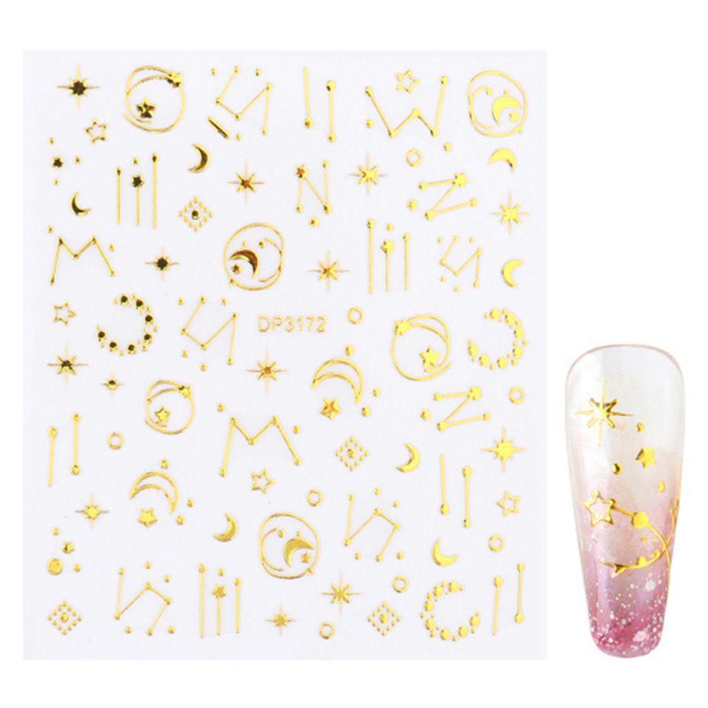 R-flower 3D Nail Sticker Star Silver Gold Garis Geometris Stripe Transfer Stiker