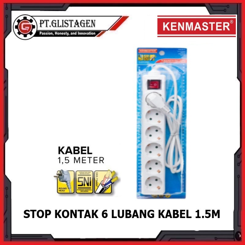 Stop Kontak Colokan Listrik 6 Lubang Kabel 1.5 Meter SNI KENMASTER