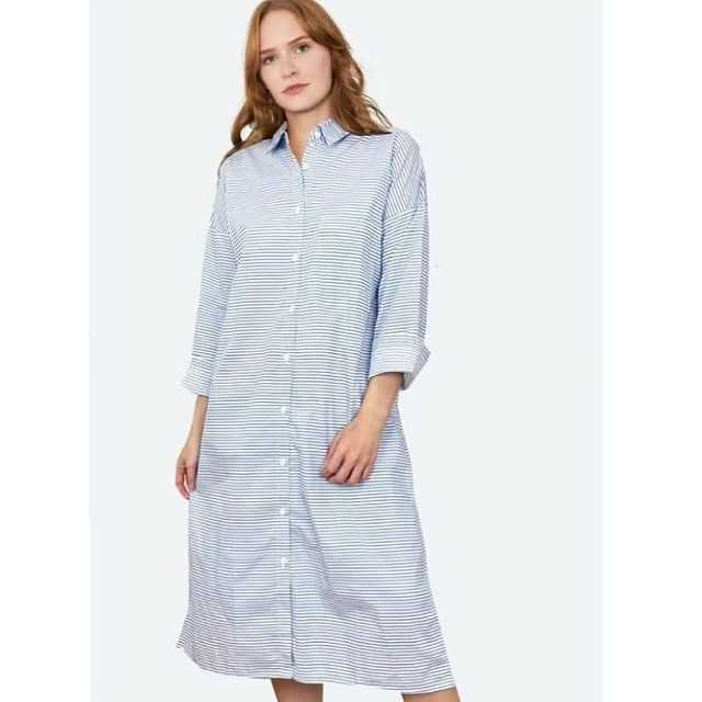 Zara Button Shirt Dress Stripe Blue White