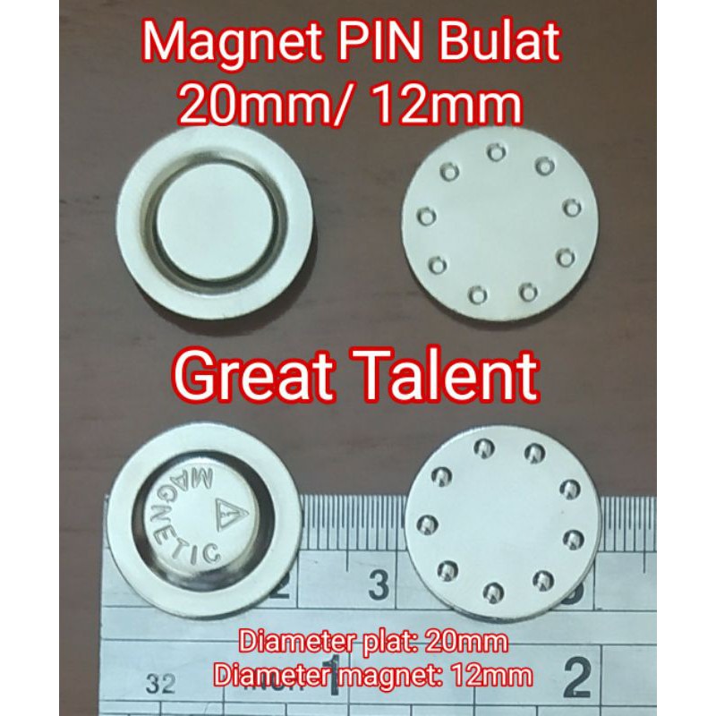 

Magnet PIN Bulat 20mm/ 12mm - Diameter Plat 20mm. Diameter Magnet 12mm - 1 Pcs
