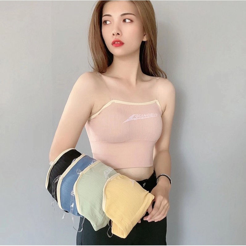 Tanktop 17 tank top atasan crop top strap transparan singlet camisol dengan cup bra pakaian dalam wanita-1