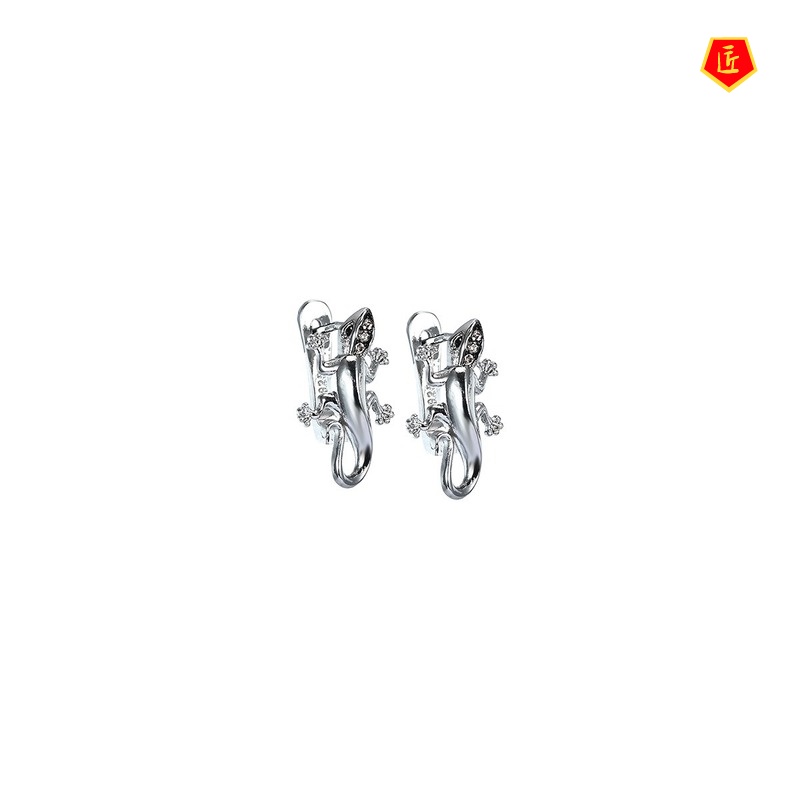 [Ready Stock]Women's Jewelry Set S925 Silver Ring Gecko Earrings Necklace