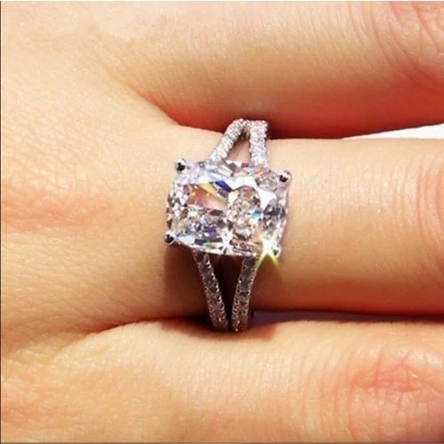 Cincin Berlian Persegi Ganda Perak 925 Wanita